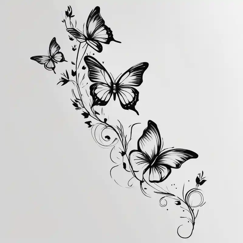 Delicate, simple floral spine tattoo with butterflies cute tattoo idea